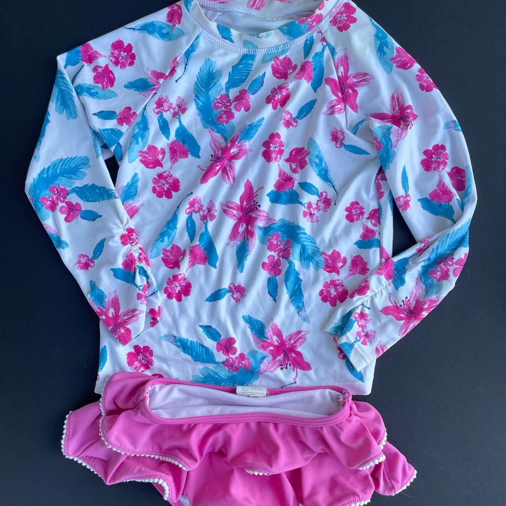 Snapper Rock Pink and Blue Rashguard Swim Set